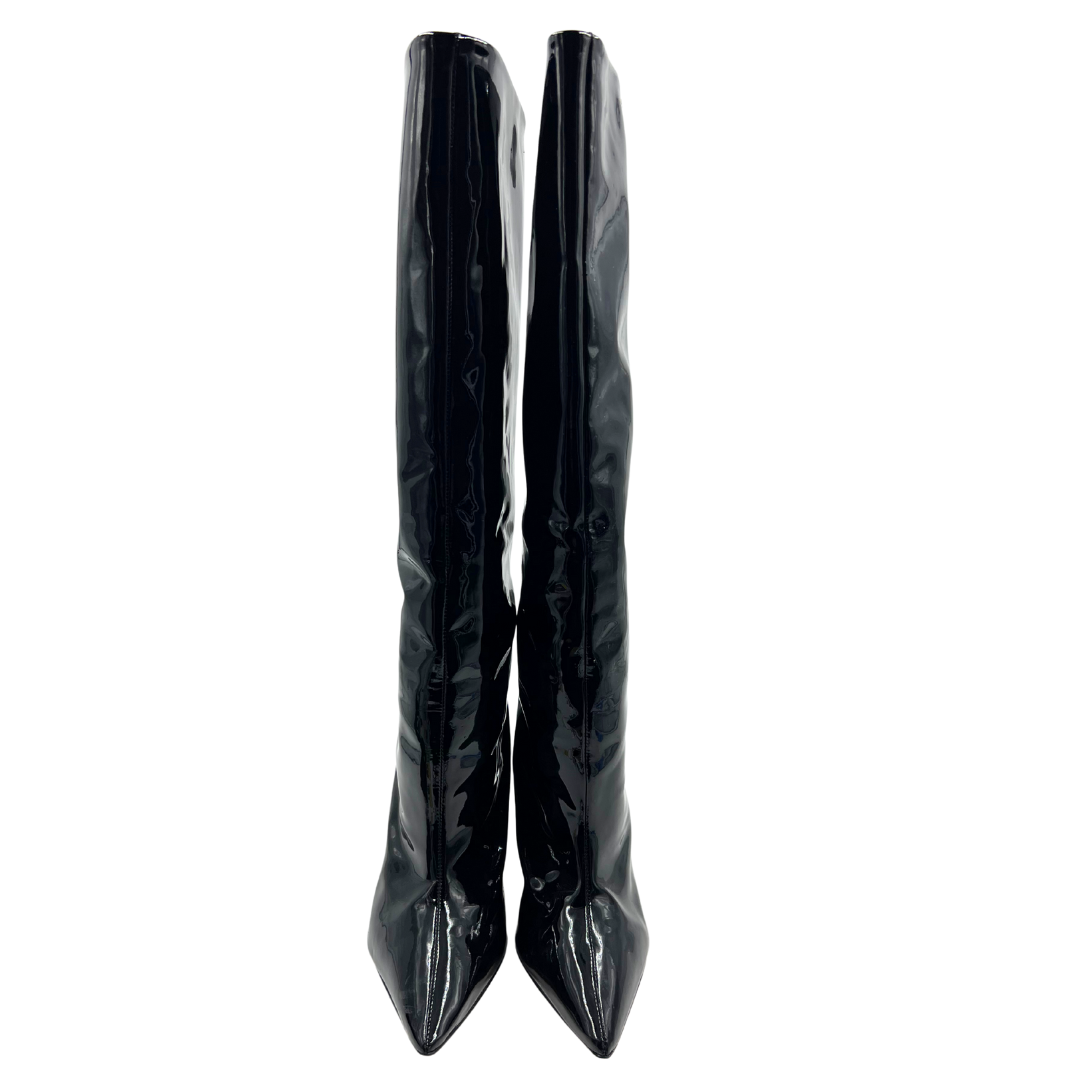 Larroude 7.5 Black Patent Leather Boots