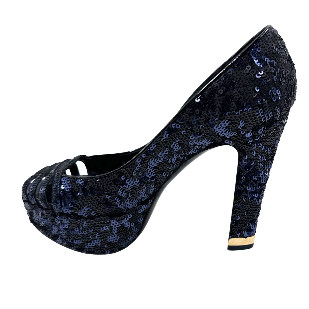 Louis Vuitton 7.5 37.5 Blue Sequins Heels