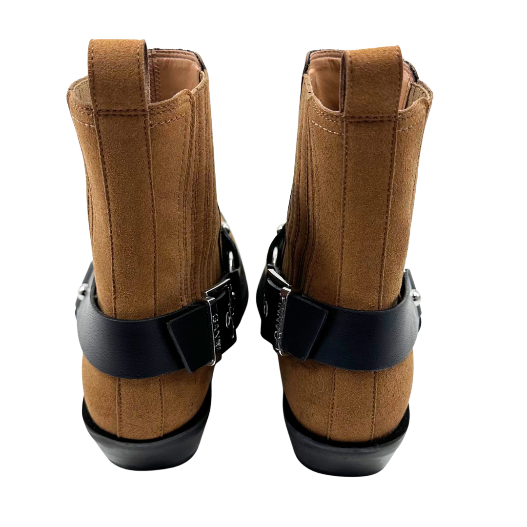 Ganni 9 Cognac Suede Booties