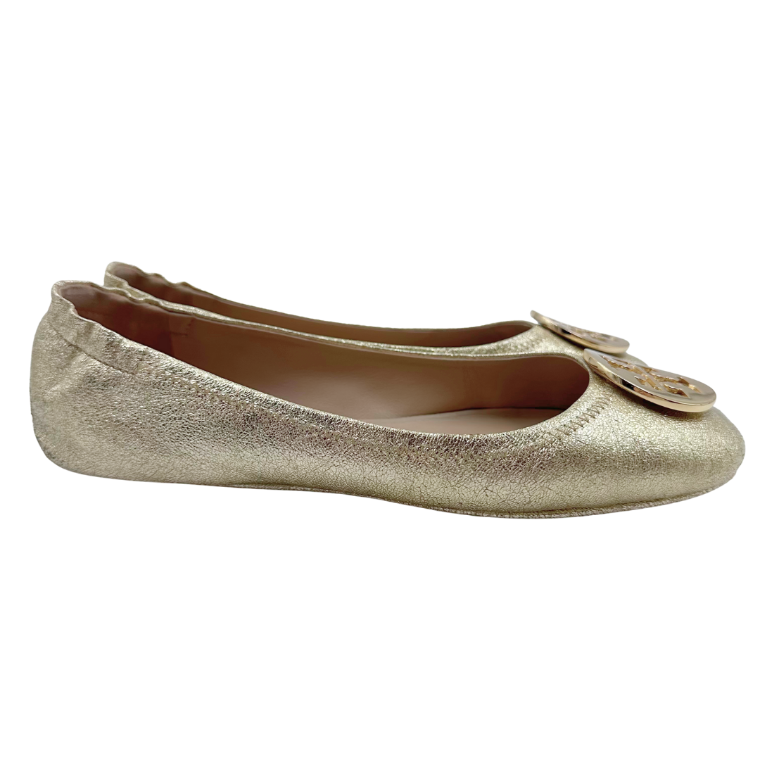 Tory Burch 10 Gold Leather Flats