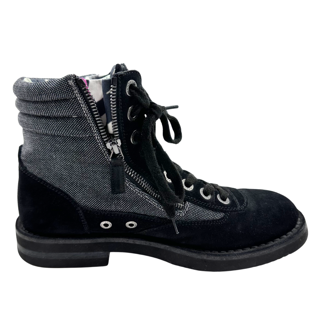 Chanel 8 38 Black Suede Booties