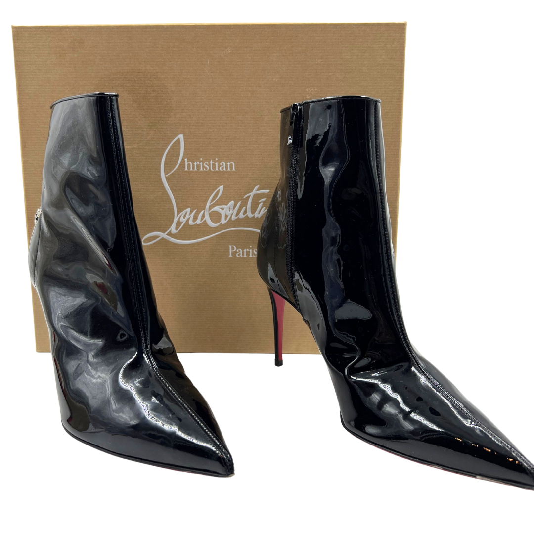 Christian Louboutin 39.5 Black Patent Leather Booties