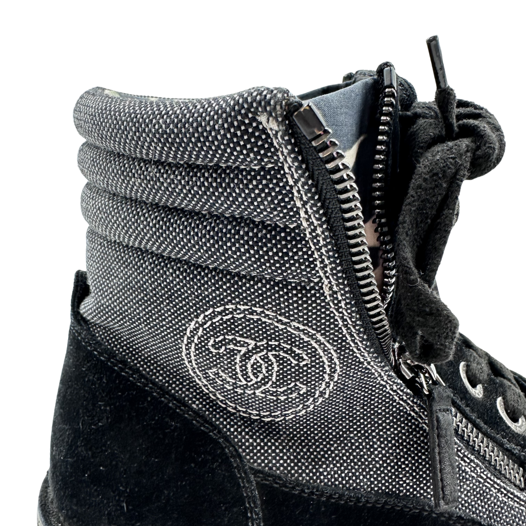 Chanel 8 38 Black Suede Booties
