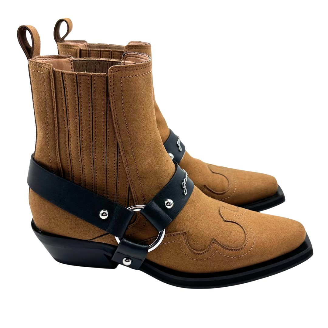 Ganni 9 Cognac Suede Booties