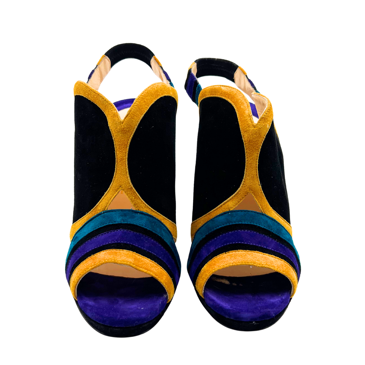 Christian Louboutin 37.5 Black Multi Suede Heels