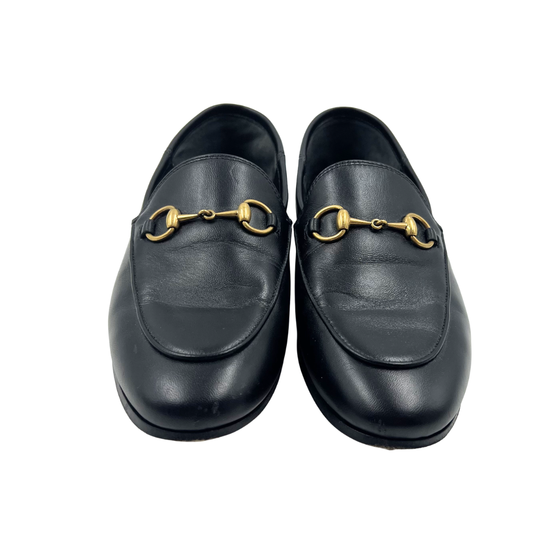 Gucci 5 35.5 Black/Gold Leather Jordaan Loafers
