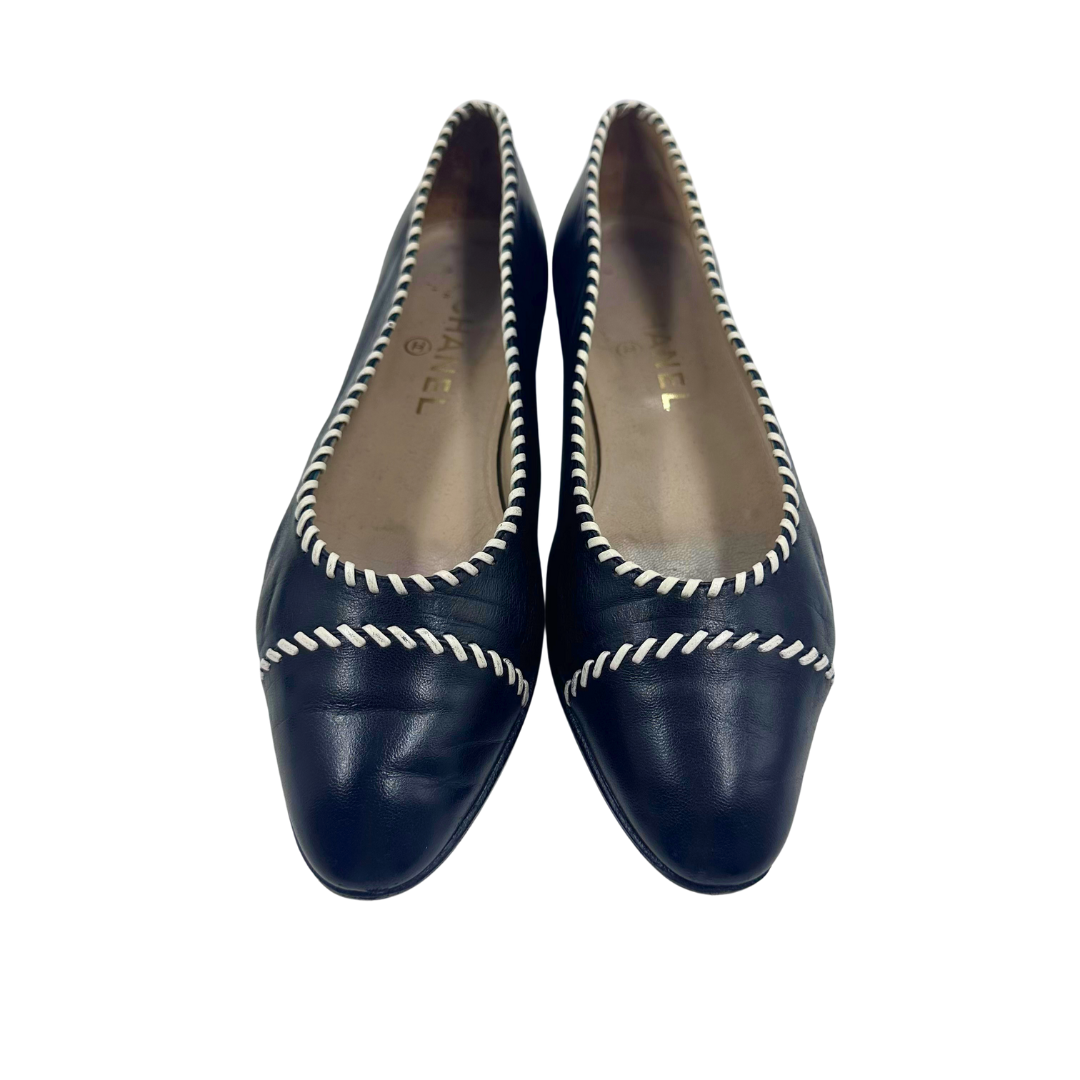 Chanel Black/White Leather Flats