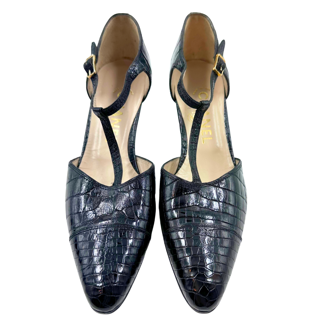 Chanel 7.5 38 Black Leather Heels