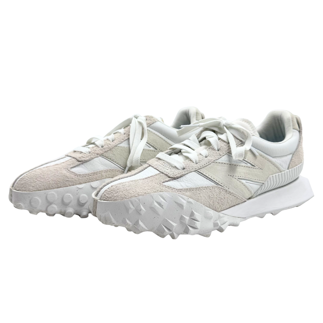 New Balance x Staud 7.5 Tan/Ivory Canvas & Leather Sneakers