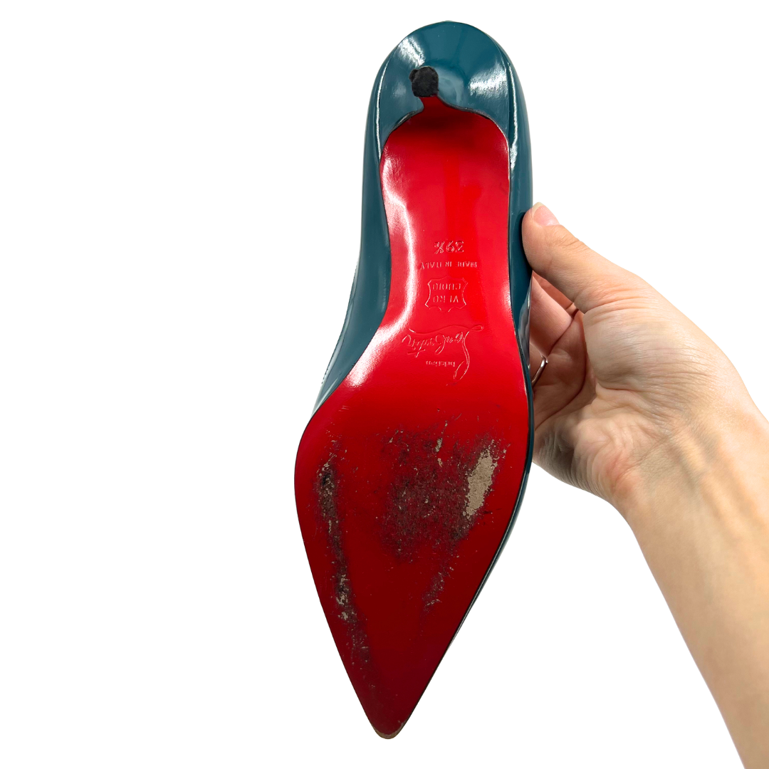 Christian Louboutin 8.5 39.5 Teal Leather Pumps