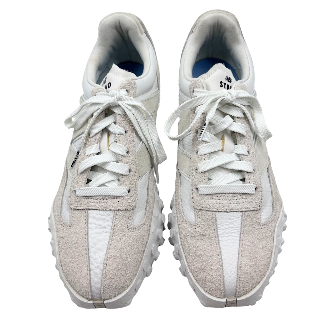 New Balance x Staud 7.5 Tan/Ivory Canvas & Leather Sneakers
