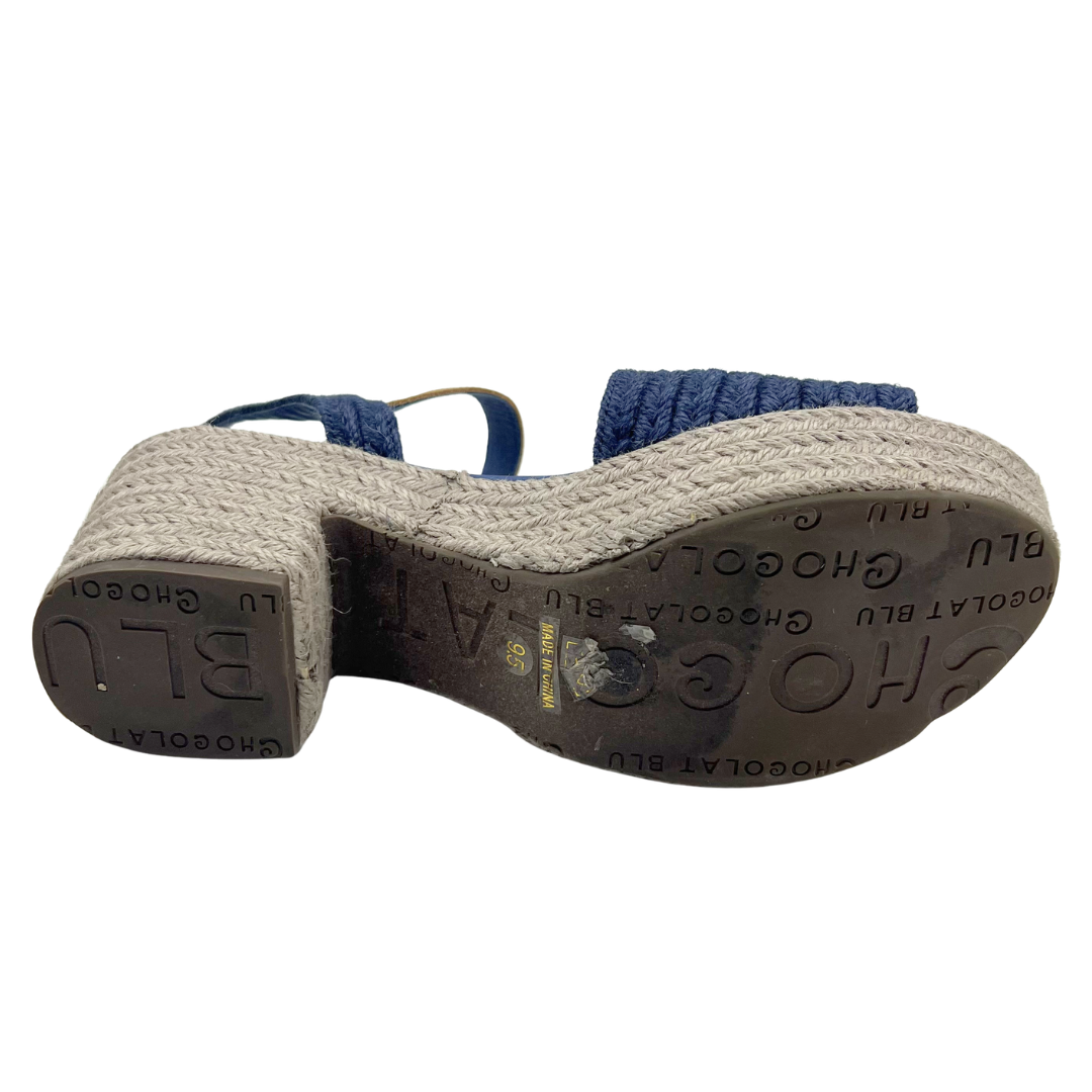 Chocolat Blu 9.5 Navy/Tan Raffia Espadrille