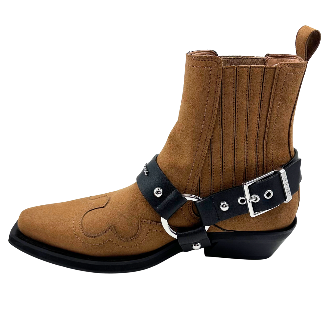 Ganni 9 Cognac Suede Booties