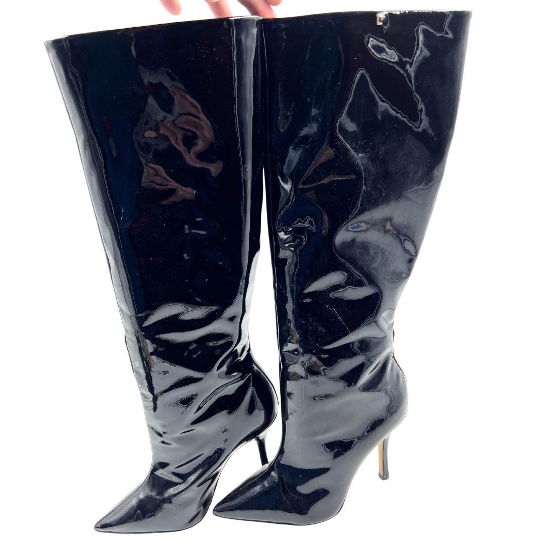 Larroude 7.5 Black Patent Leather Boots