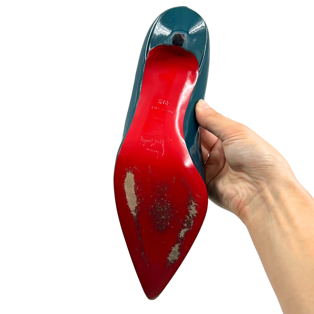 Christian Louboutin 8.5 39.5 Teal Leather Pumps