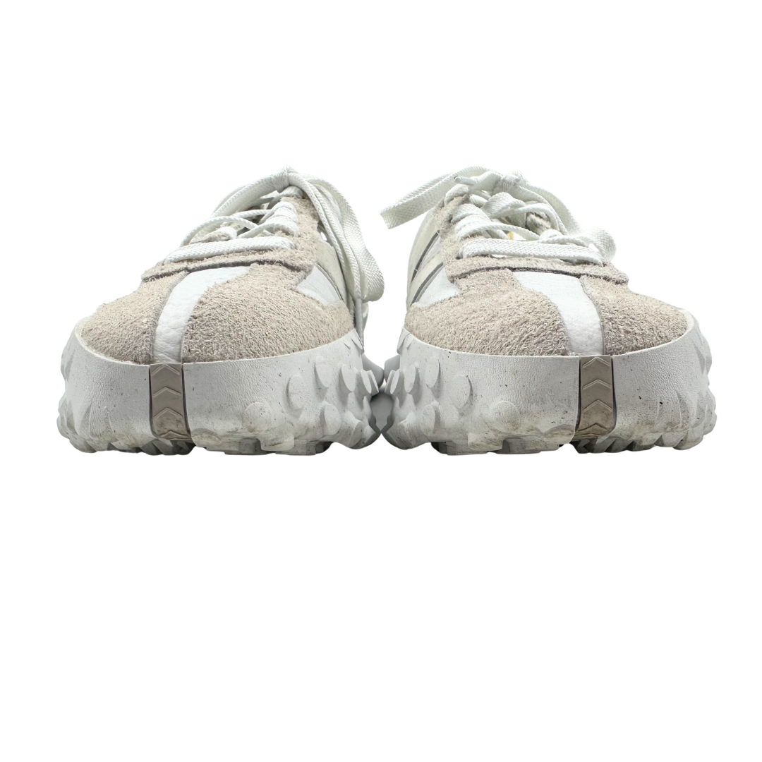 New Balance x Staud 7.5 Tan/Ivory Canvas & Leather Sneakers