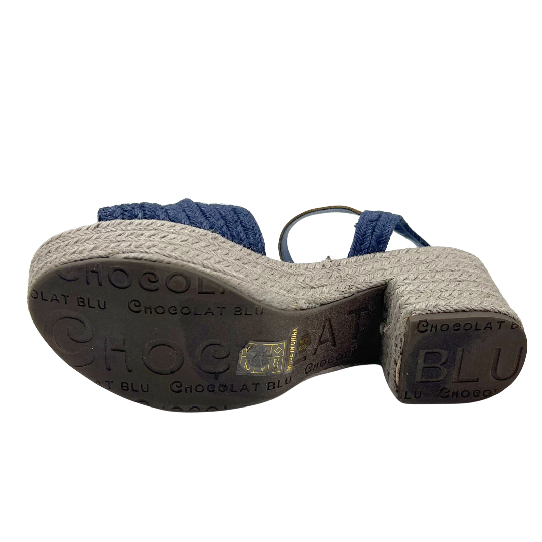 Chocolat Blu 9.5 Navy/Tan Raffia Espadrille