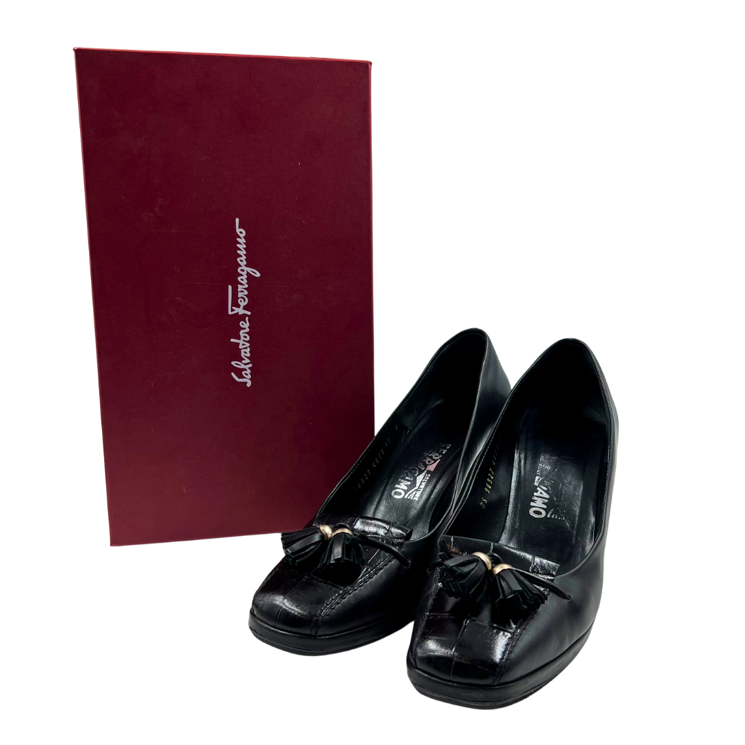 Salvatore Ferragamo 9.5 Black Leather Heels – Chic Consignment LLC Salvatore Ferragamo 9.5 Black Leather Heels – Chic Consignment LLC
