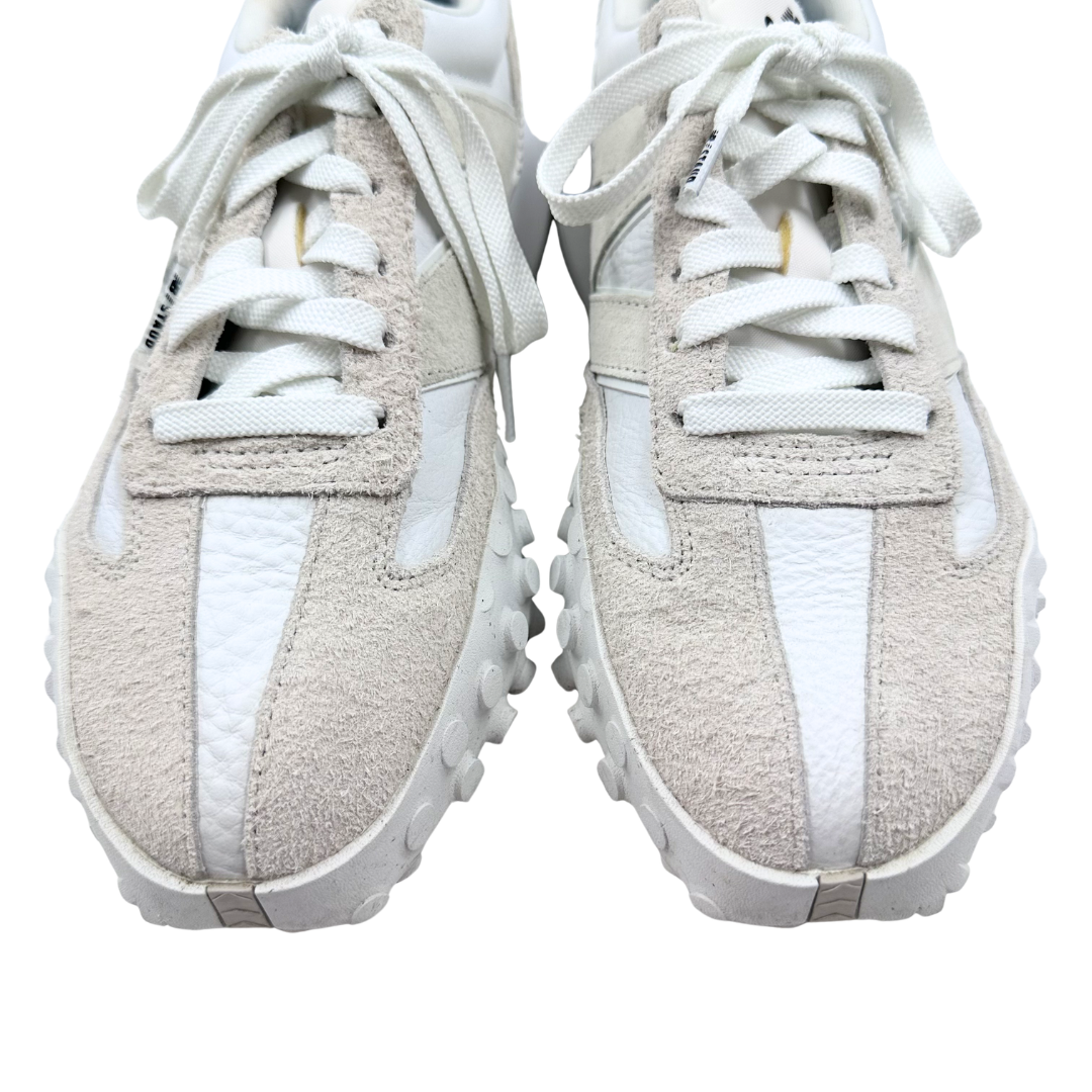 New Balance x Staud 7.5 Tan/Ivory Canvas & Leather Sneakers