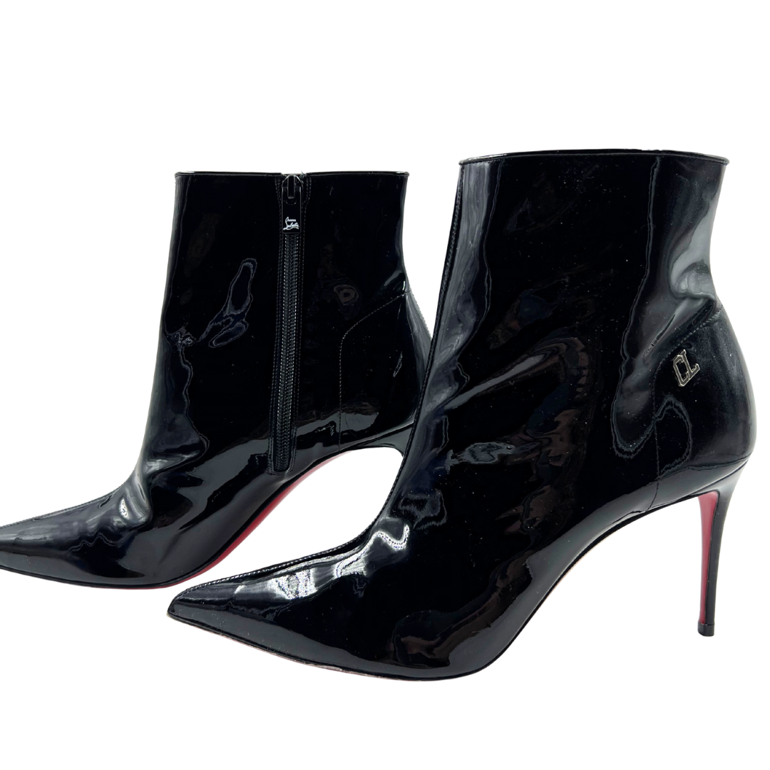 Christian Louboutin 39.5 Black Patent Leather Booties