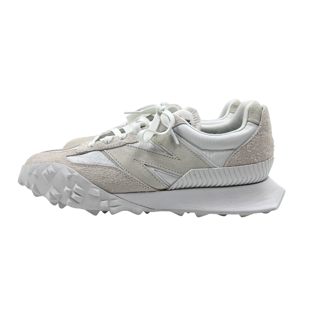 New Balance x Staud 7.5 Tan/Ivory Canvas & Leather Sneakers