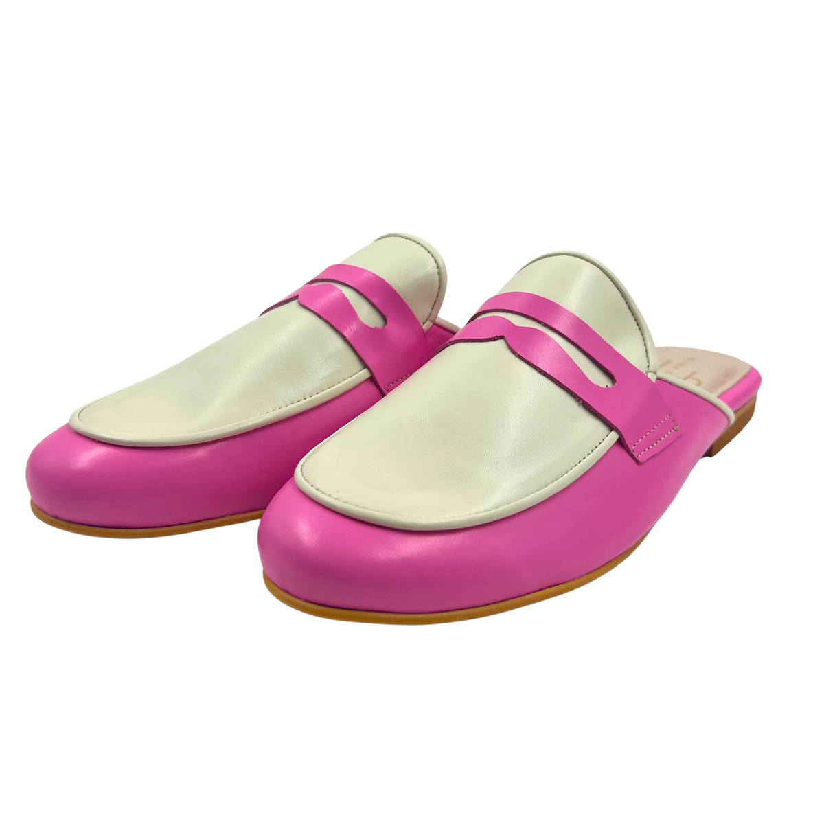 Elina Linardaki 40 Made in Greece Pink/White Leather Mules