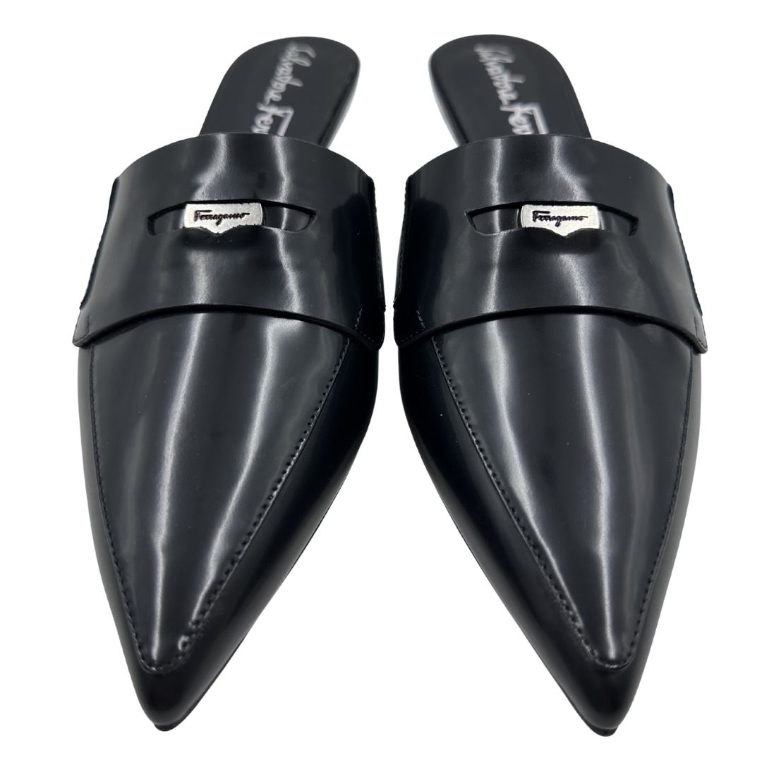 Salvatore Ferragamo 6.5 Black Leather Mule