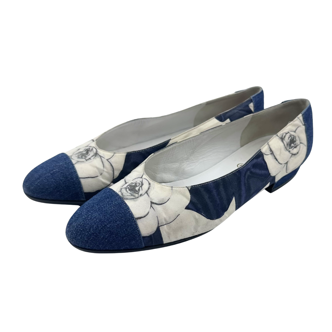 Chanel 8 38 denim/cream Flats