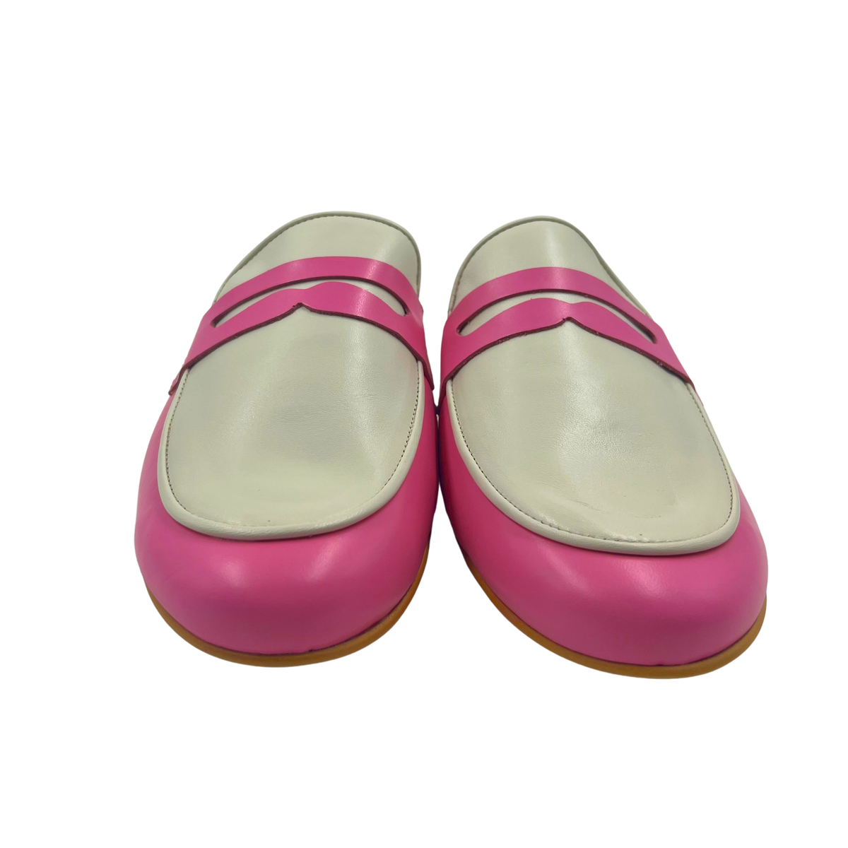 Elina Linardaki 40 Made in Greece Pink/White Leather Mules