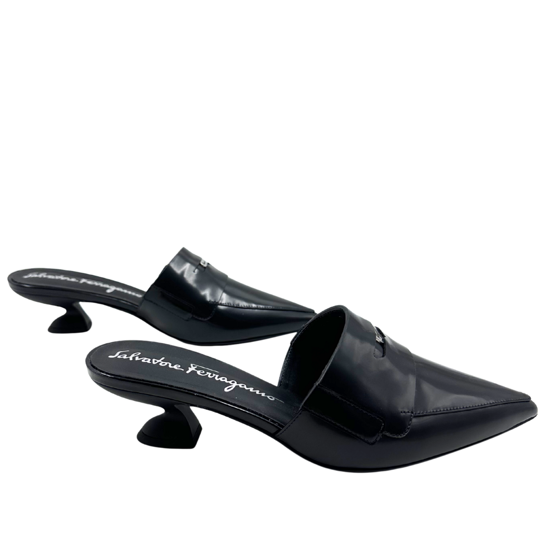 Salvatore Ferragamo 6.5 Black Leather Mule