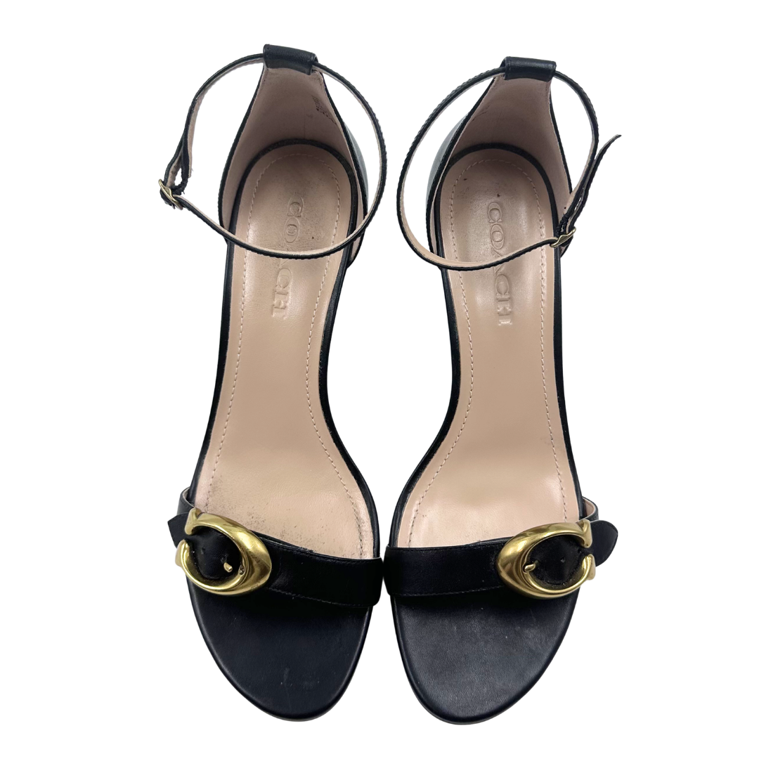 Coach 9 39.5 Black Leather Wedges
