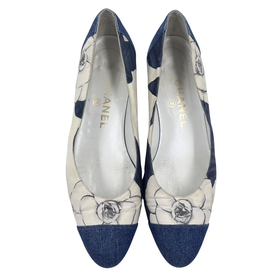 Chanel 8 38 denim/cream Flats