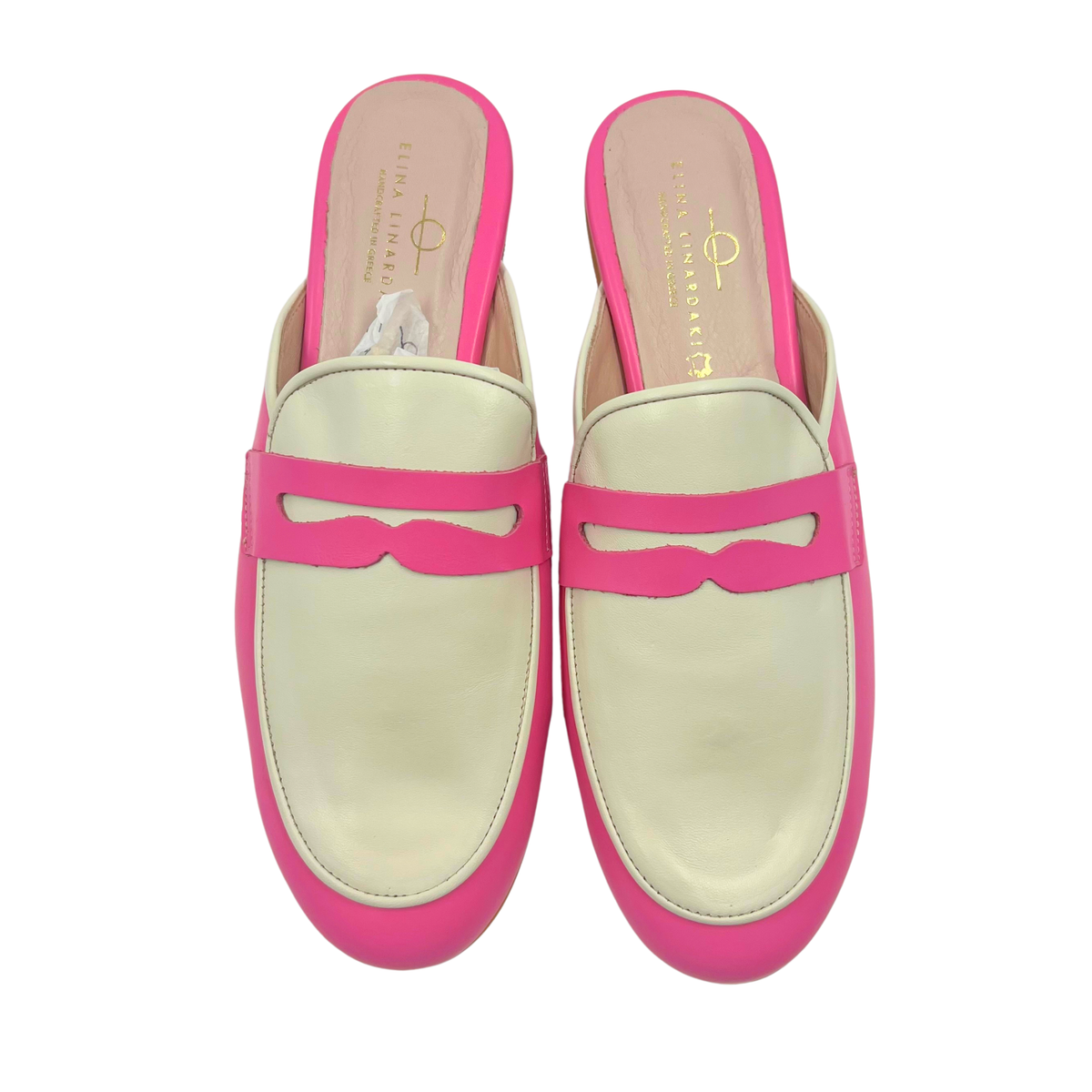 Elina Linardaki 40 Made in Greece Pink/White Leather Mules