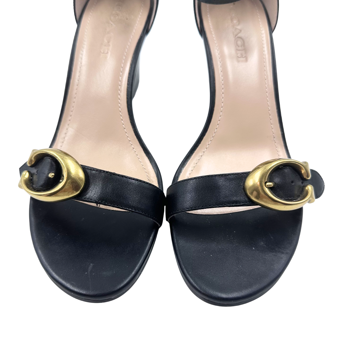 Coach 9 39.5 Black Leather Wedges