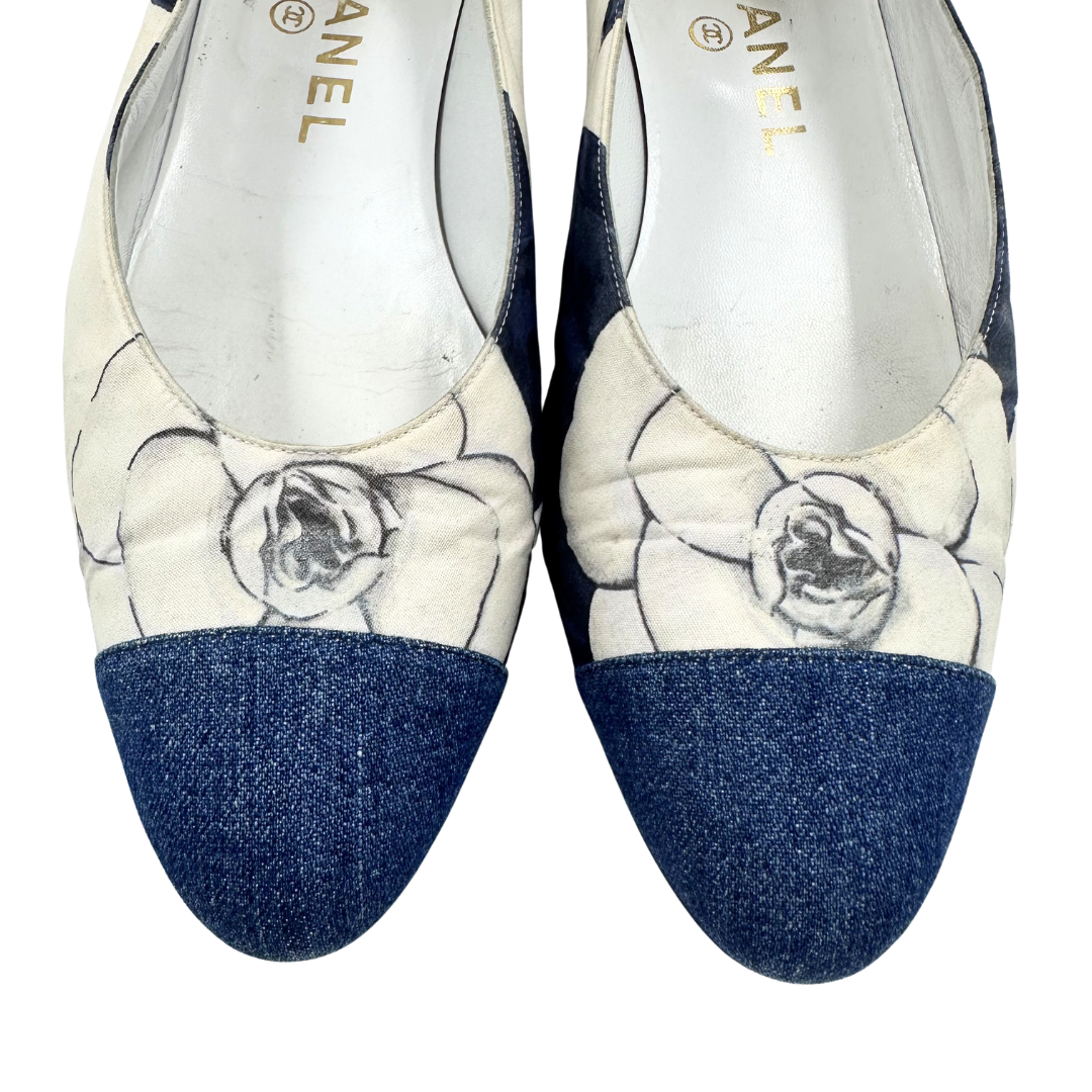 Chanel 8 38 denim/cream Flats
