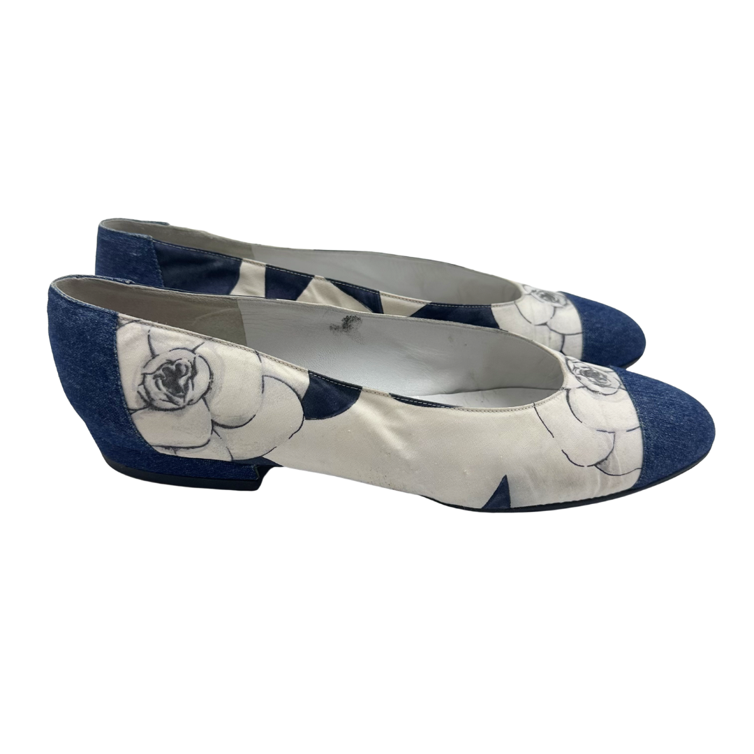Chanel 8 38 denim/cream Flats
