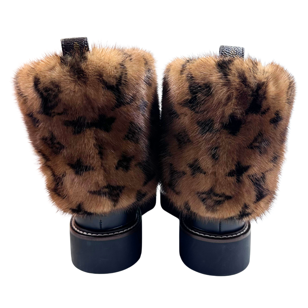 Louis Vuitton 37 Black/Brown mink fur/suede/coated canvas Boots