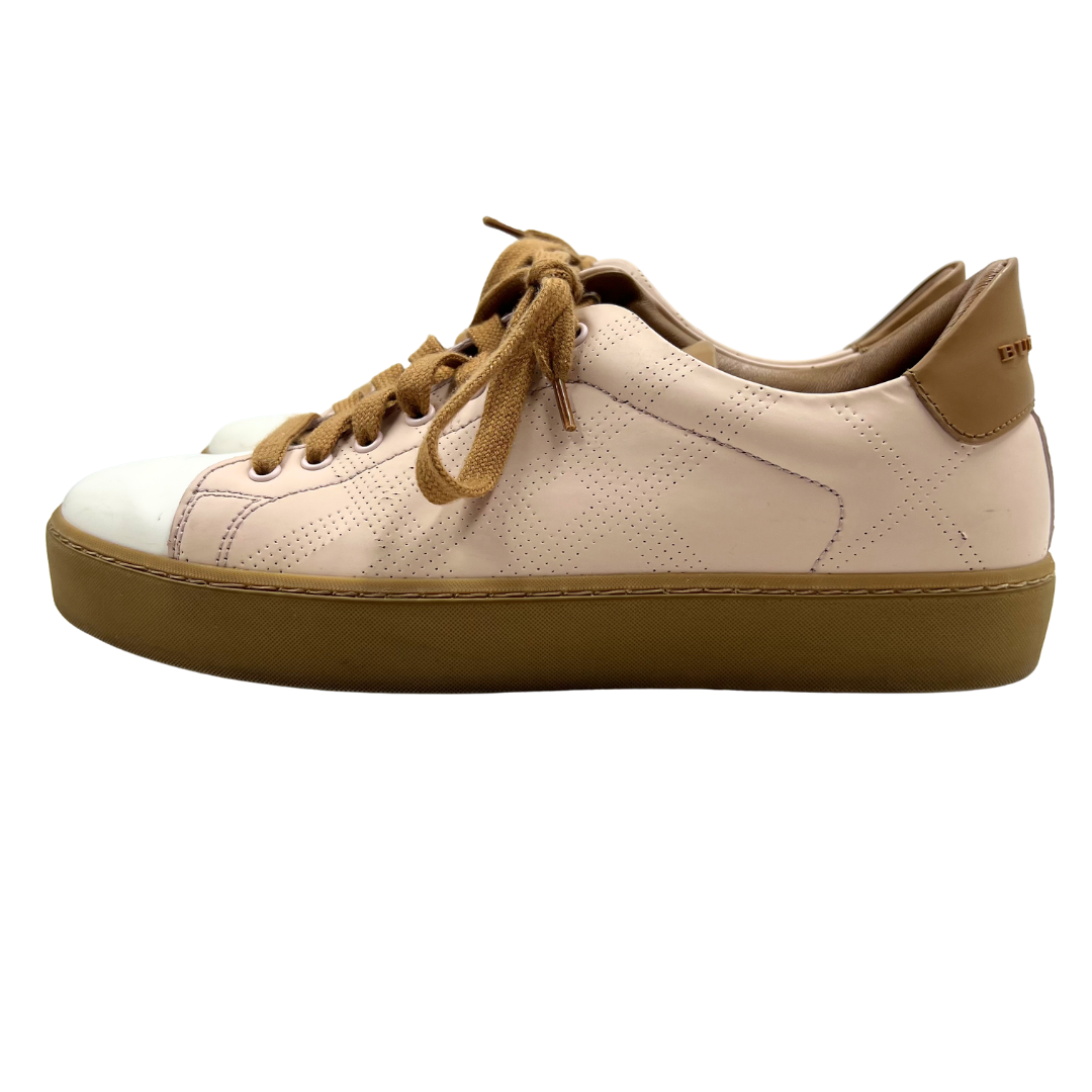 Burberry 6.5 37.5 pink/tan/white Leather Sneakers