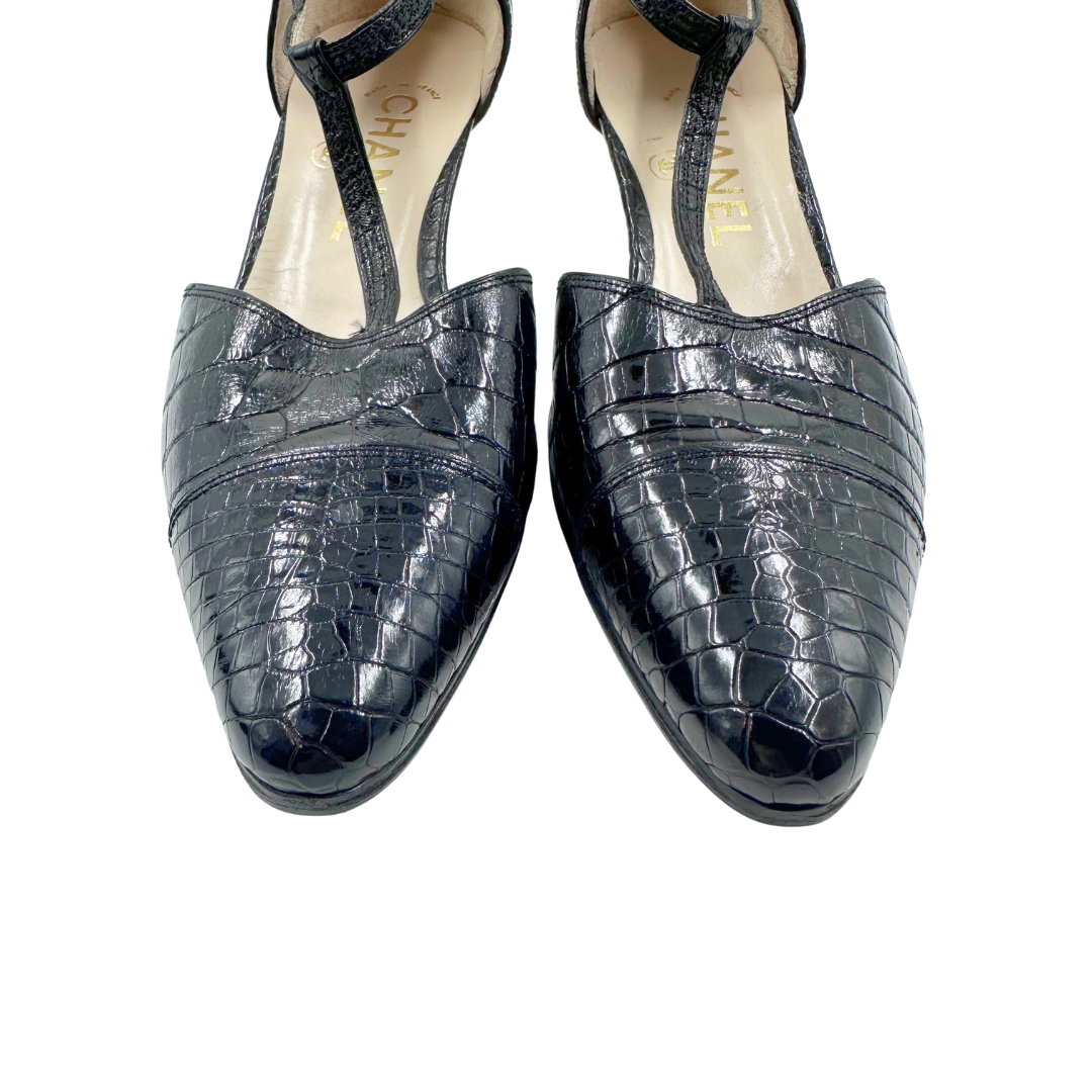 Chanel 7.5 38 Black Leather Heels