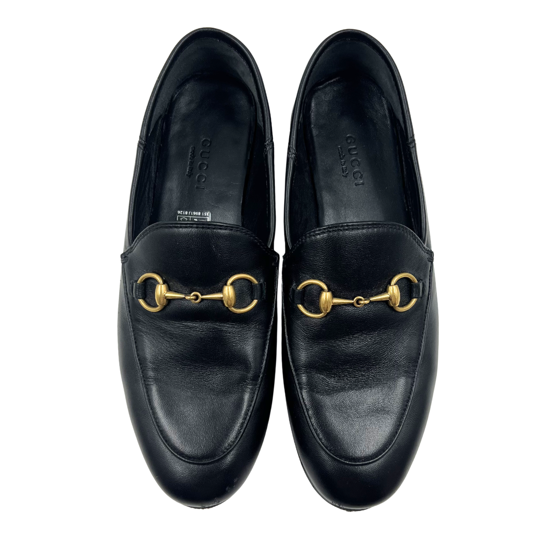 Gucci 5 35.5 Black/Gold Leather Jordaan Loafers