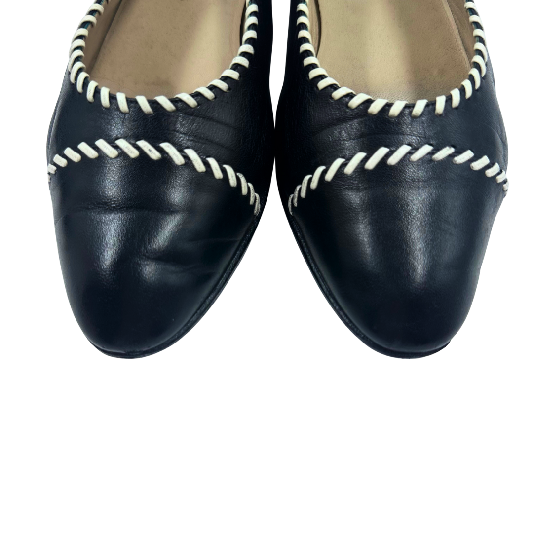 Chanel Black/White Leather Flats
