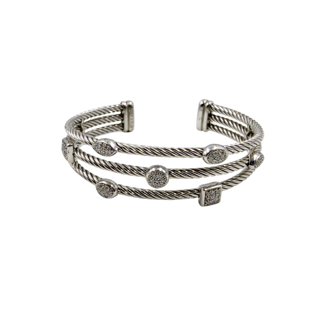 David Yurman Confetti Diamond Cuff 3 Strand Bracelet