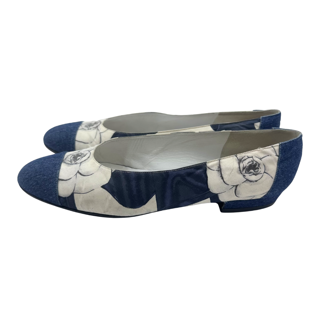 Chanel 8 38 denim/cream Flats