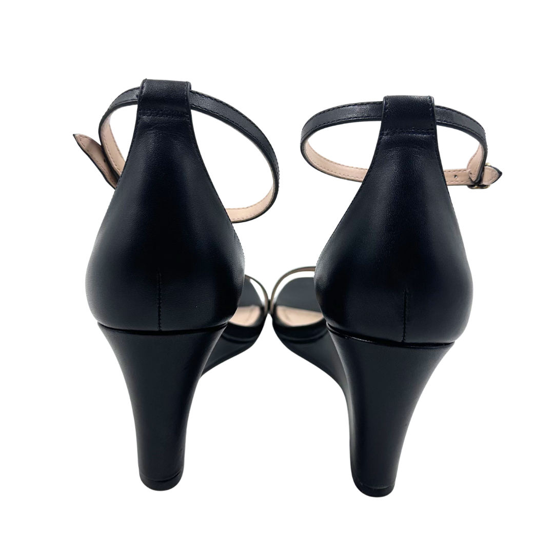 Coach 9 39.5 Black Leather Wedges