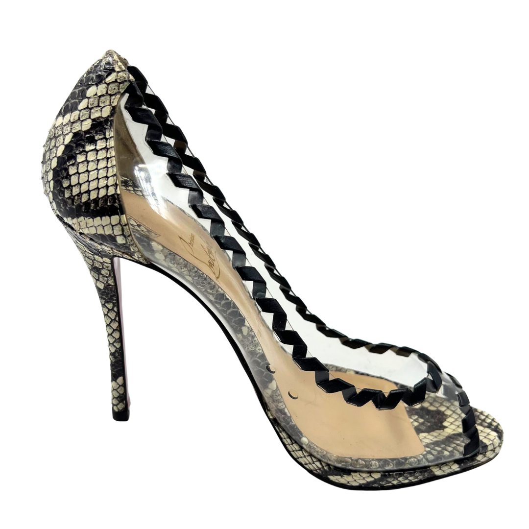 Christian Louboutin 9 40 Snake/Clear Snakeskin Leather Heels