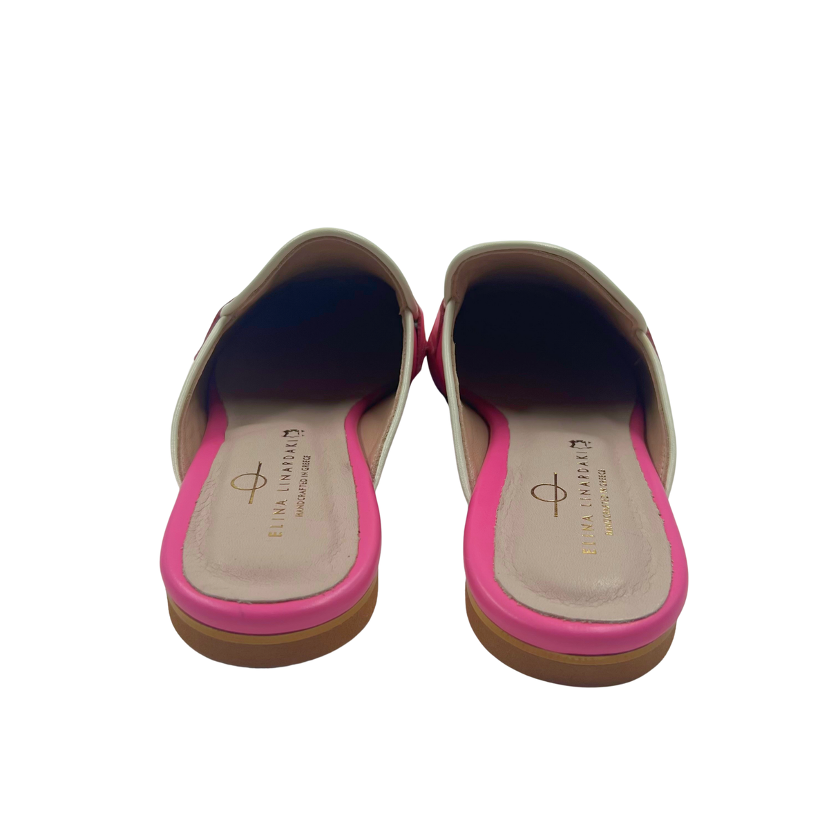 Elina Linardaki 40 Made in Greece Pink/White Leather Mules