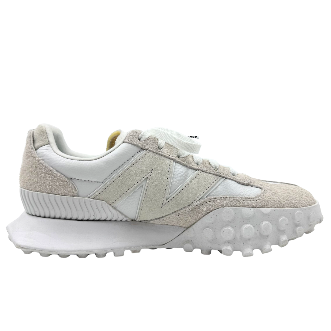 New Balance x Staud 7.5 Tan/Ivory Canvas & Leather Sneakers