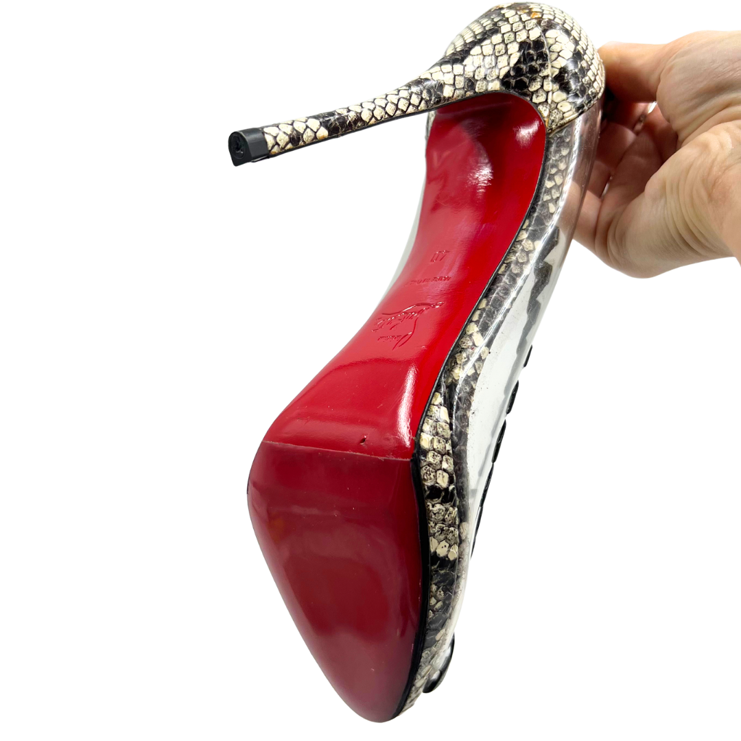 Christian Louboutin 9 40 Snake/Clear Snakeskin Leather Heels