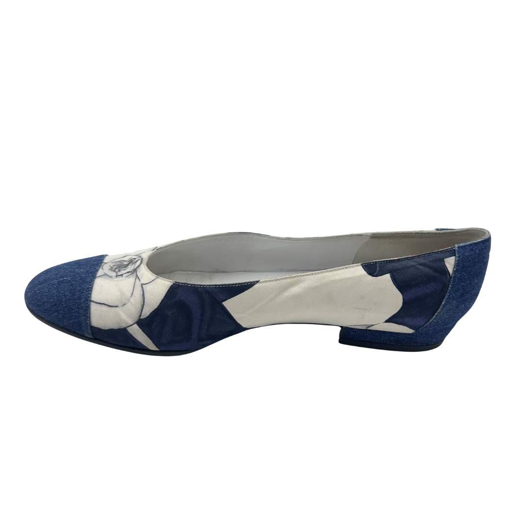 Chanel 8 38 denim/cream Flats