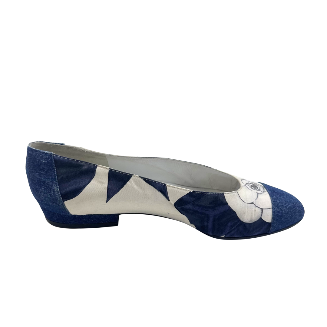 Chanel 8 38 denim/cream Flats